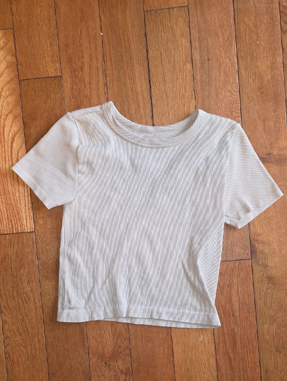 9 - T.J.Maxx Cream Ribbed Short Sleeve Crewneck Top